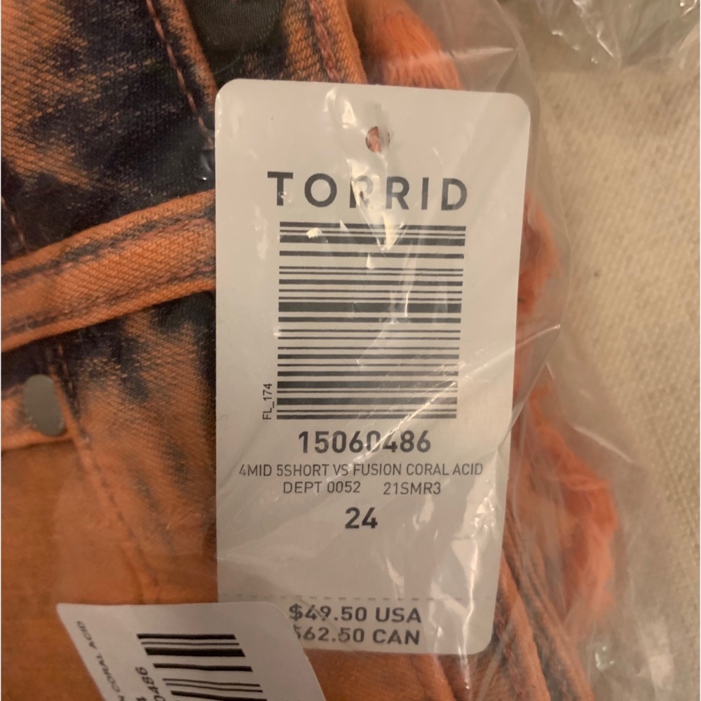 NEW Torrid 24 Mid Rise Midi Short - Vintage Stretch - Coral Acid Wash - 5 inch - Picture 13 of 13